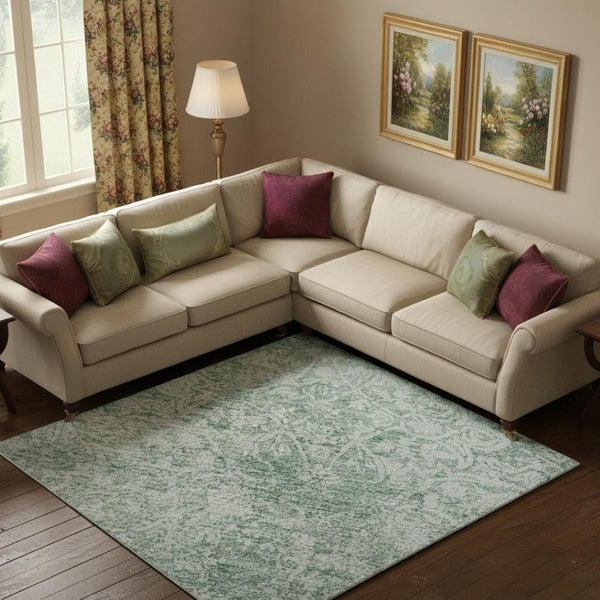 HomeRoots 9' X 12' Turquoise & Ivory Oriental Washable Area Rug – UV Protected, Stain-Resistant & Durable Design 700624