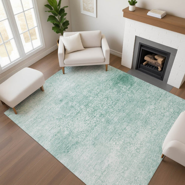 HomeRoots 9' X 12' Turquoise & Ivory Oriental Washable Area Rug – UV Protected, Stain-Resistant & Durable Design 700624