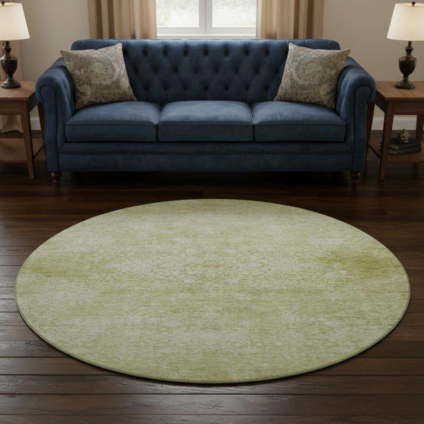 HomeRoots 8' Wheat and Ivory Oriental Round Rug - Washable, UV-Protected, Stylish & Durable for High-Traffic Areas 700628