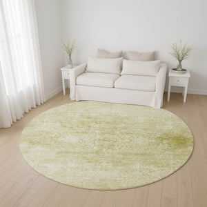 HomeRoots 8' Wheat and Ivory Oriental Round Rug - Washable, UV-Protected, Stylish & Durable for High-Traffic Areas 700628