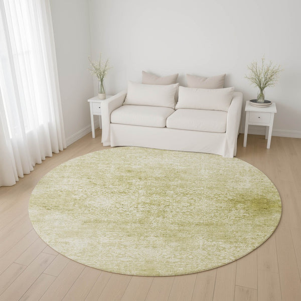 HomeRoots 8' Wheat and Ivory Oriental Round Rug - Washable, UV-Protected, Stylish & Durable for High-Traffic Areas 700628