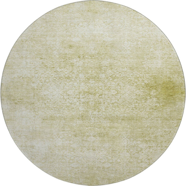 HomeRoots 8' Wheat and Ivory Oriental Round Rug - Washable, UV-Protected, Stylish & Durable for High-Traffic Areas 700628