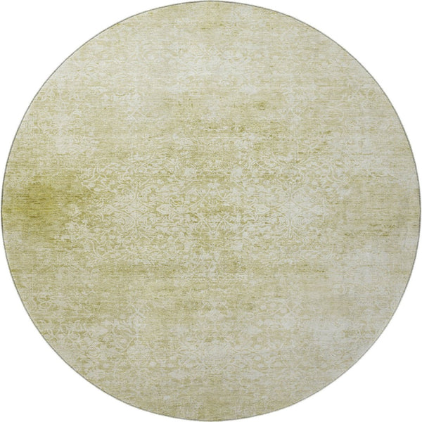 HomeRoots 8' Wheat and Ivory Oriental Round Rug - Washable, UV-Protected, Stylish & Durable for High-Traffic Areas 700628