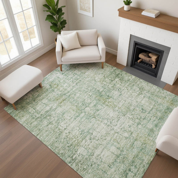 HomeRoots 5' X 8' Artichoke Green & Beige Oriental Area Rug - Washable, Stain Resistant, UV Protected Comfort 700633