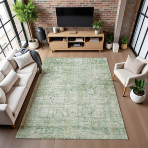 HomeRoots 5' X 8' Artichoke Green & Beige Oriental Area Rug - Washable, Stain Resistant, UV Protected Comfort 700633