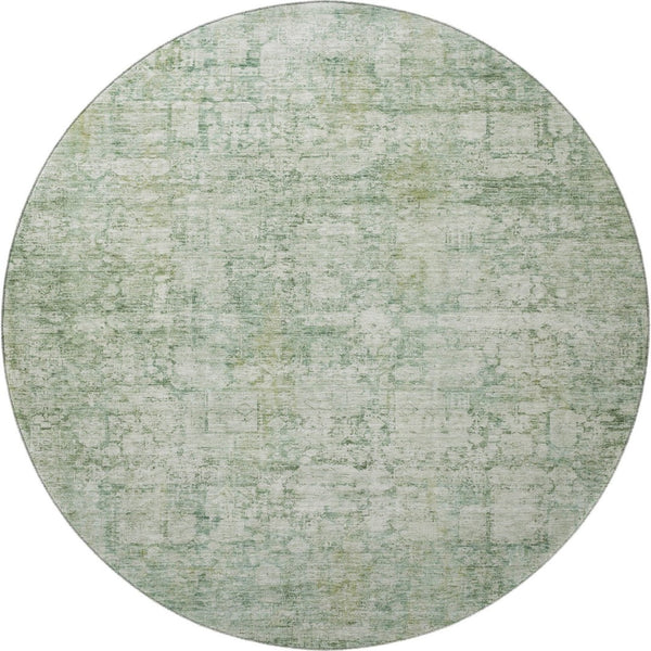 HomeRoots 8' Artichoke Green & Beige Oriental Round Rug - Stain Resistant, UV Protected, Non-Slip Design for Homes 700634