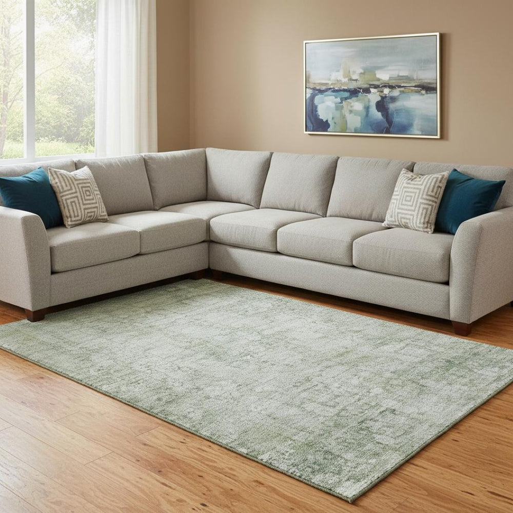 HomeRoots 8' X 10' Artichoke Green & Beige Washable Oriental Area Rug with UV Protection for Everyday Elegance 700635
