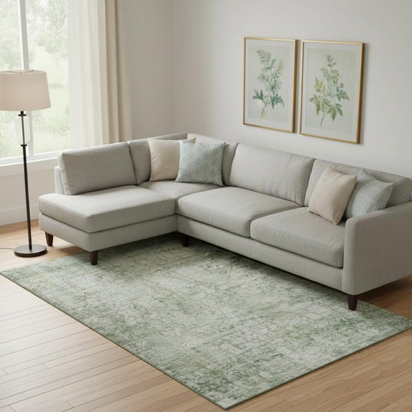 HomeRoots 9' X 12' Artichoke Green & Beige Oriental Washable Area Rug with UV Protection for High Traffic Areas 700636