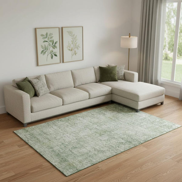 HomeRoots 10' Artichoke Green & Beige Oriental Washable Area Rug - UV Protected, Stain Resistant, Durable Design 700637
