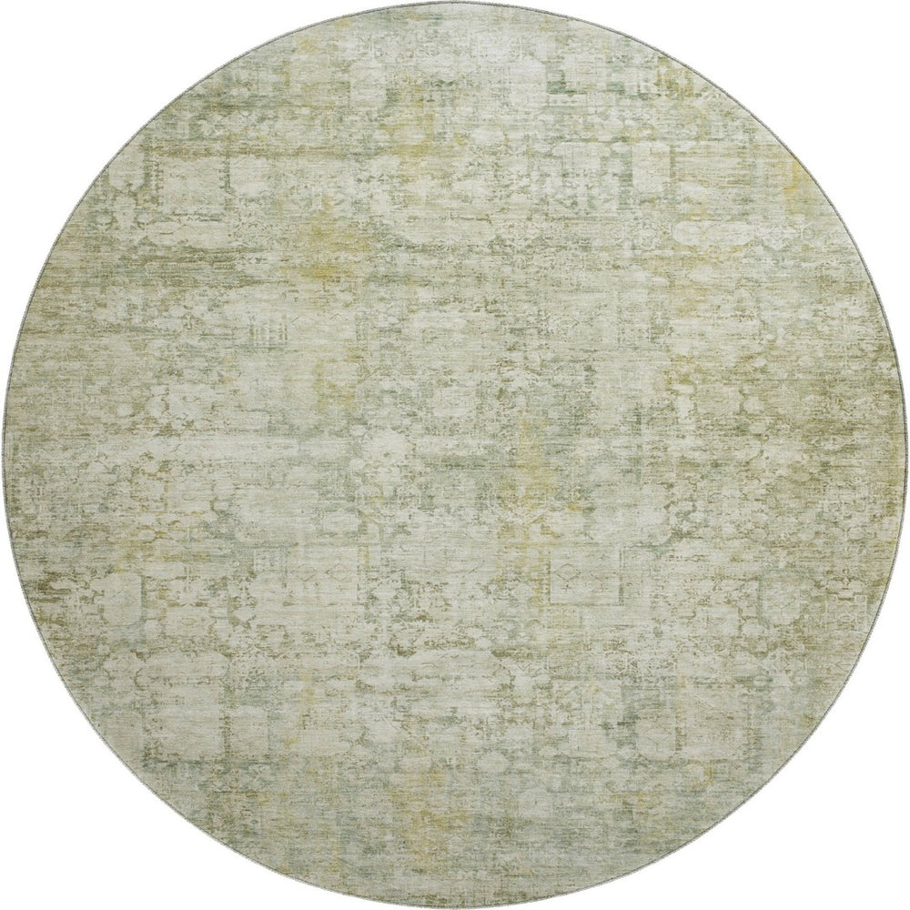 HomeRoots 8' Washable Round Oriental Rug in Beige & Green - UV Protected, Stain-Resistant, Durable Design 700640