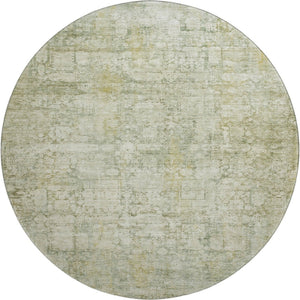 HomeRoots 8' Washable Round Oriental Rug in Beige & Green - UV Protected, Stain-Resistant, Durable Design 700640