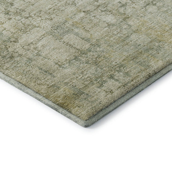 HomeRoots 8' Washable Round Oriental Rug in Beige & Green - UV Protected, Stain-Resistant, Durable Design 700640