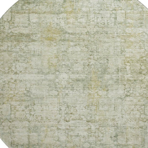 HomeRoots 8' Washable Round Oriental Rug in Beige & Green - UV Protected, Stain-Resistant, Durable Design 700640