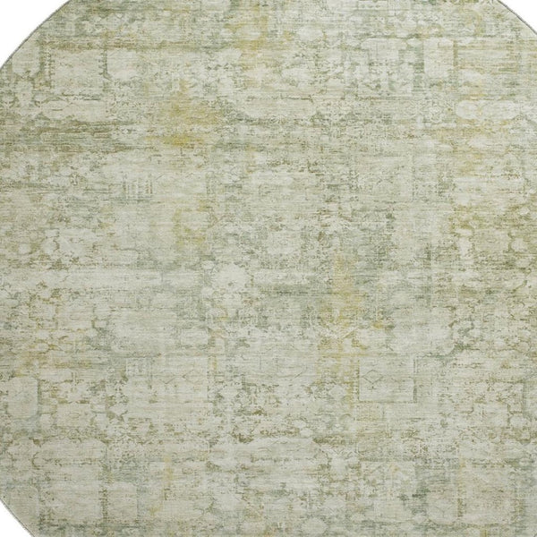 HomeRoots 8' Washable Round Oriental Rug in Beige & Green - UV Protected, Stain-Resistant, Durable Design 700640