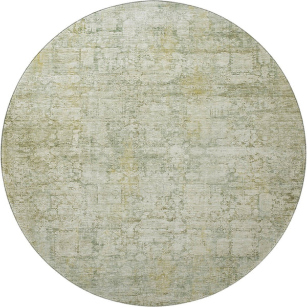 HomeRoots 8' Washable Round Oriental Rug in Beige & Green - UV Protected, Stain-Resistant, Durable Design 700640