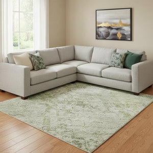 HomeRoots 8' X 10' Beige and Green Washable Oriental Area Rug – Durable, Stain-Resistant with UV Protection! 700641