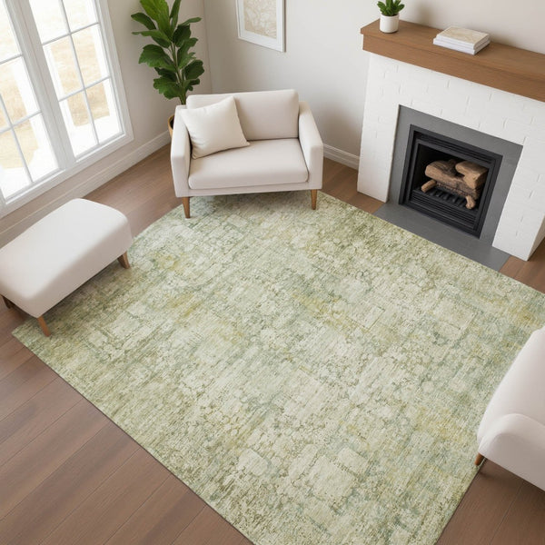 HomeRoots 10' X 14' Beige and Green Oriental Area Rug - Stain Resistant, UV Protected, Non-Slip for Durability 700643