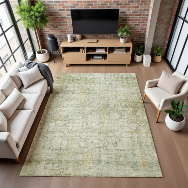 HomeRoots 10' X 14' Beige and Green Oriental Area Rug - Stain Resistant, UV Protected, Non-Slip for Durability 700643