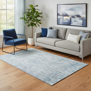 HomeRoots 5' Blue and Ivory Oriental Washable Area Rug - Stain Resistant, UV Protected, Perfect for High-Traffic Areas 700645