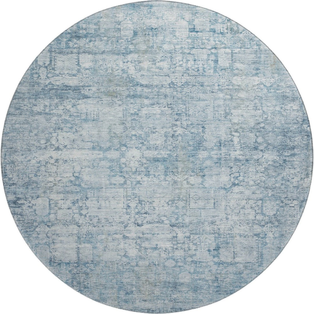 HomeRoots 8' Blue and Ivory Oriental Round Rug - Stylish, Washable, UV Protected for Active Homes & Kids 700646