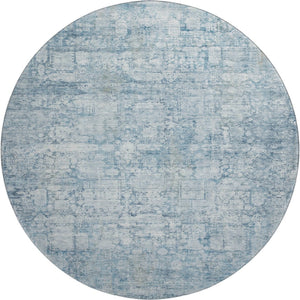 HomeRoots 8' Blue and Ivory Oriental Round Rug - Stylish, Washable, UV Protected for Active Homes & Kids 700646