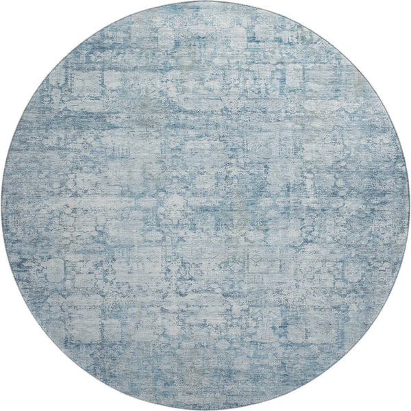 HomeRoots 8' Blue and Ivory Oriental Round Rug - Stylish, Washable, UV Protected for Active Homes & Kids 700646