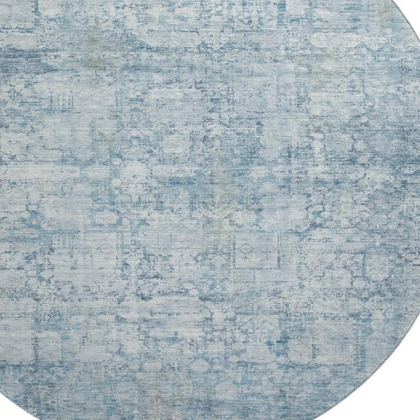 HomeRoots 8' Blue and Ivory Oriental Round Rug - Stylish, Washable, UV Protected for Active Homes & Kids 700646