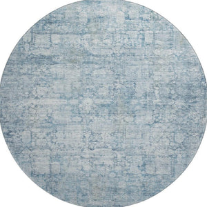 HomeRoots 8' Blue and Ivory Oriental Round Rug - Stylish, Washable, UV Protected for Active Homes & Kids 700646