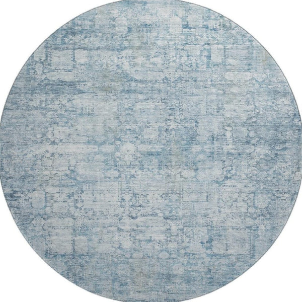 HomeRoots 8' Blue and Ivory Oriental Round Rug - Stylish, Washable, UV Protected for Active Homes & Kids 700646
