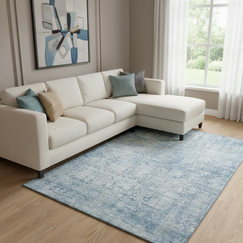 HomeRoots 8' X 10' Blue and Ivory Oriental Area Rug - Stain Resistant, UV Protected, Family-Friendly Elegance 700647