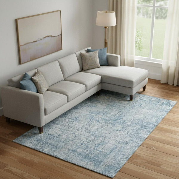 HomeRoots 9' X 12' Blue and Ivory Oriental Area Rug – Washable, Stain-Resistant, UV-Protected for Modern Homes 700648