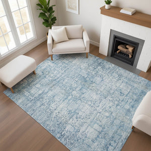 HomeRoots 9' X 12' Blue and Ivory Oriental Area Rug – Washable, Stain-Resistant, UV-Protected for Modern Homes 700648