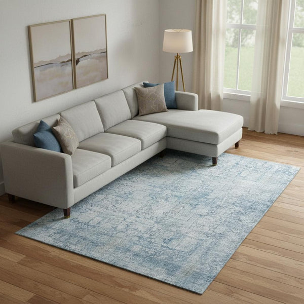 HomeRoots 10' Blue and Ivory Oriental Washable Area Rug - Durable, UV-Protected, Stylish for Every Space 700649