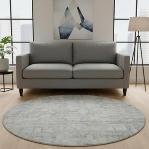 HomeRoots 8' Gray and Silver Oriental Round Rug – Washable, UV Protected, Durable Design for Busy Homes 700652