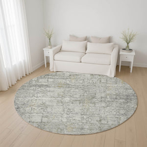 HomeRoots 8' Gray and Silver Oriental Round Rug – Washable, UV Protected, Durable Design for Busy Homes 700652