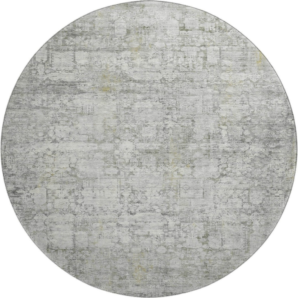 HomeRoots 8' Gray and Silver Oriental Round Rug – Washable, UV Protected, Durable Design for Busy Homes 700652