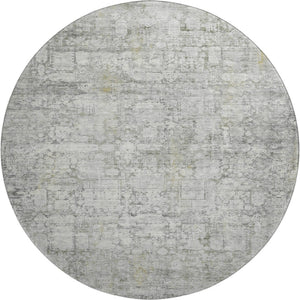 HomeRoots 8' Gray and Silver Oriental Round Rug – Washable, UV Protected, Durable Design for Busy Homes 700652