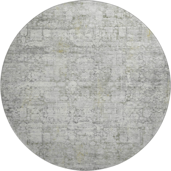 HomeRoots 8' Gray and Silver Oriental Round Rug – Washable, UV Protected, Durable Design for Busy Homes 700652