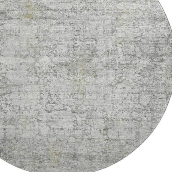 HomeRoots 8' Gray and Silver Oriental Round Rug – Washable, UV Protected, Durable Design for Busy Homes 700652