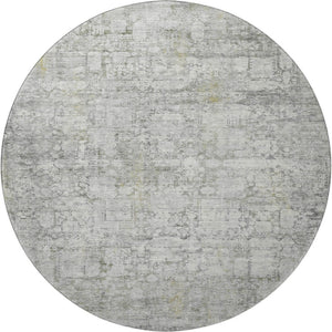 HomeRoots 8' Gray and Silver Oriental Round Rug – Washable, UV Protected, Durable Design for Busy Homes 700652