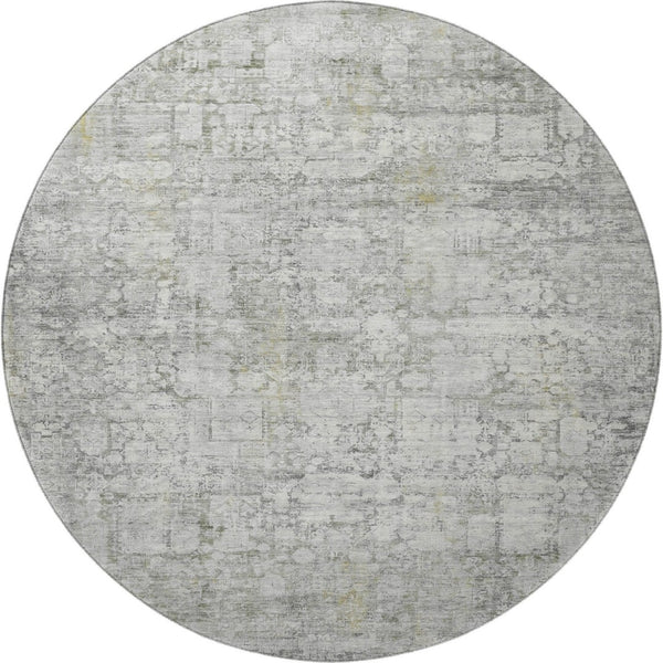 HomeRoots 8' Gray and Silver Oriental Round Rug – Washable, UV Protected, Durable Design for Busy Homes 700652