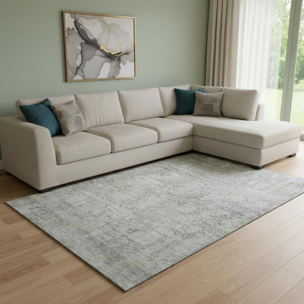 HomeRoots 8' X 10' Gray and Silver Oriental Area Rug - Washable, Stain Resistant, UV Protected for Modern Homes 700653