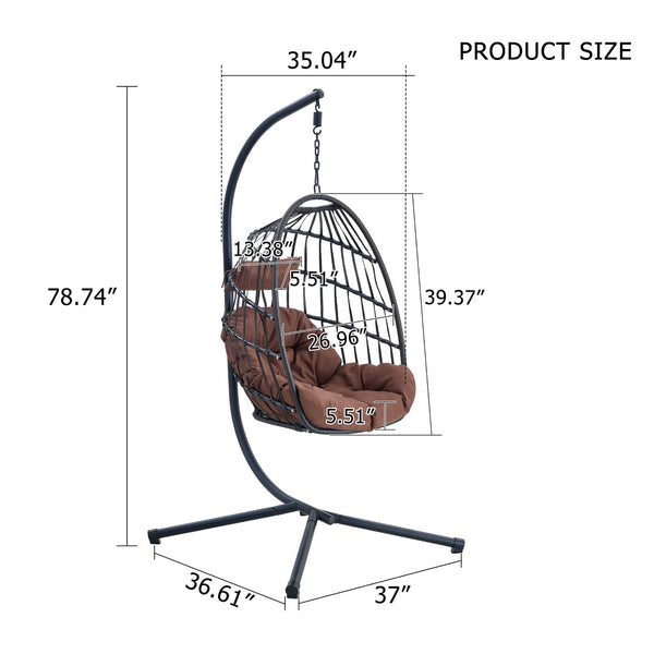 English Elm Grheavy-duty Iron Egg Chair Pe Rattan Woven Swing Seat for Patio or Living Room W2920P281902