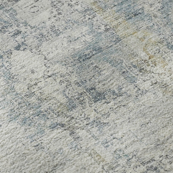 HomeRoots 8' Linen and Blue Oriental Round Rug - Washable, UV Protected, Stain Resistant, Non-Slip Backing 700658