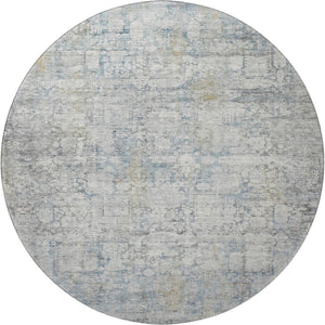 HomeRoots 8' Linen and Blue Oriental Round Rug - Washable, UV Protected, Stain Resistant, Non-Slip Backing 700658