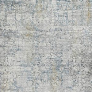 HomeRoots 9' X 12' Linen and Blue Oriental Area Rug - Washable, Stain-Resistant, Durable with UV Protection 700660