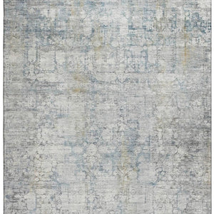 HomeRoots 9' X 12' Linen and Blue Oriental Area Rug - Washable, Stain-Resistant, Durable with UV Protection 700660