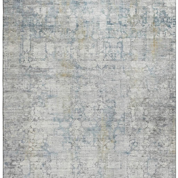HomeRoots 9' X 12' Linen and Blue Oriental Area Rug - Washable, Stain-Resistant, Durable with UV Protection 700660