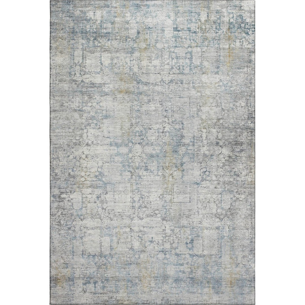 HomeRoots 10' X 14' Elegant Linen & Blue Oriental Washable Area Rug with UV Protection for Busy Homes 700661