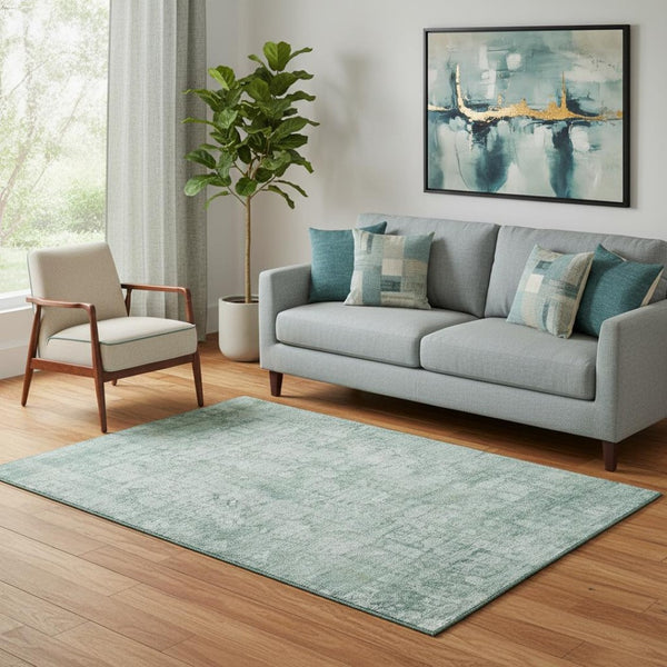 HomeRoots 5' X 8' Teal And Ivory Oriental Area Rug: Washable, UV Protected, Non-Slip for Family-Friendly Spaces 700663